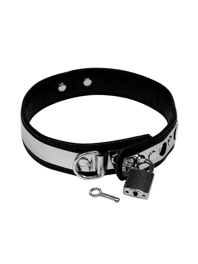 Rimba Bondage Play Vibrators | Rimba - Leren Collar Met Metaal En hangslot 3 cm Breed