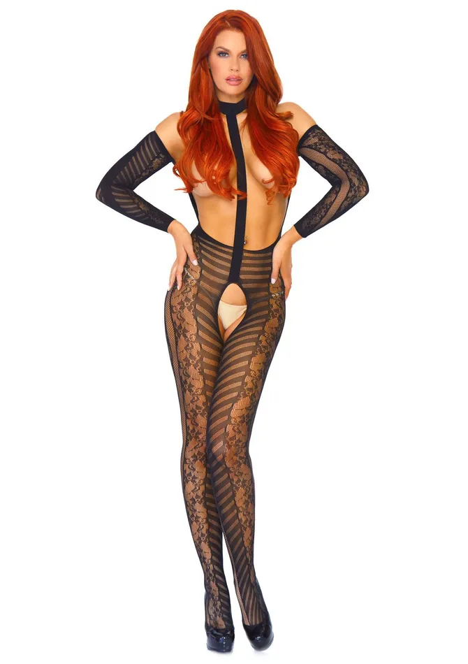 Bodystockings Playsuits Leg Avenue LongSleeved Bodystocking One Size Black