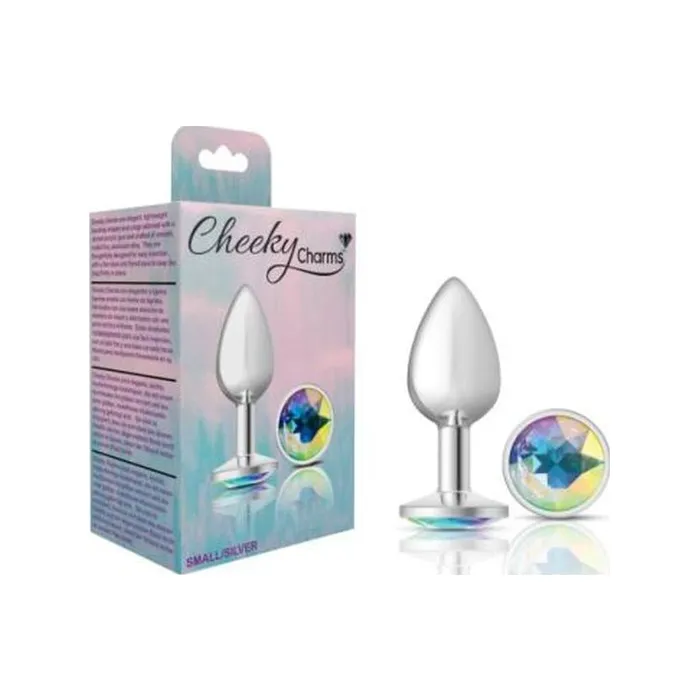 Cheeky Charms Anal | Cheeky Charms Silver Round Butt Plug w Clear Iridescent Jewel Small