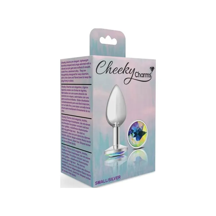 Cheeky Charms Anal | Cheeky Charms Silver Round Butt Plug w Clear Iridescent Jewel Small