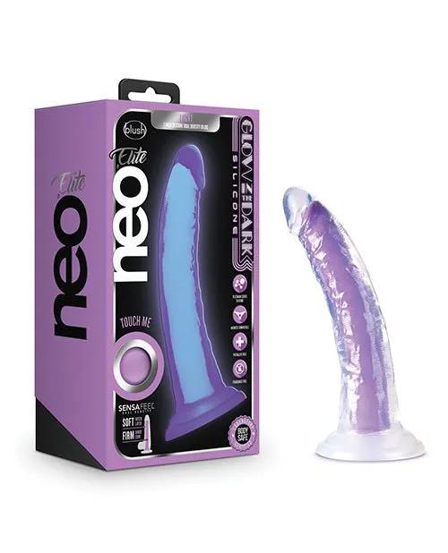 Dildos Blush Novelties Blush Neo Elite Glow In The Dark Light 7 Silicone Dual Density Dildo Neon Purple