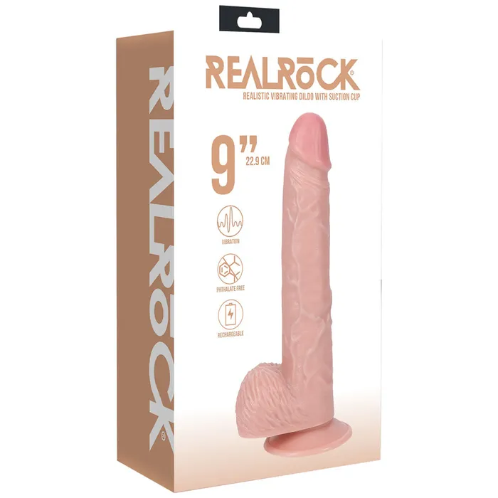 Dildos | Shots Toys REALROCK 23cm Vibrating Cock + Balls - Flesh-(rea190fle)