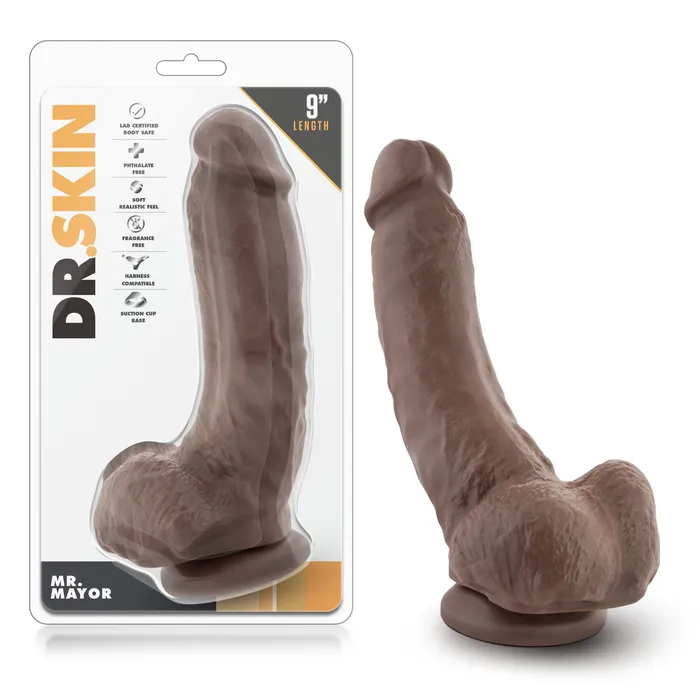 Female Sex Toys | Blush Dr. Skin - Mr. Mayor 9 Inch Dildo With Suction  Cup - Chocolate