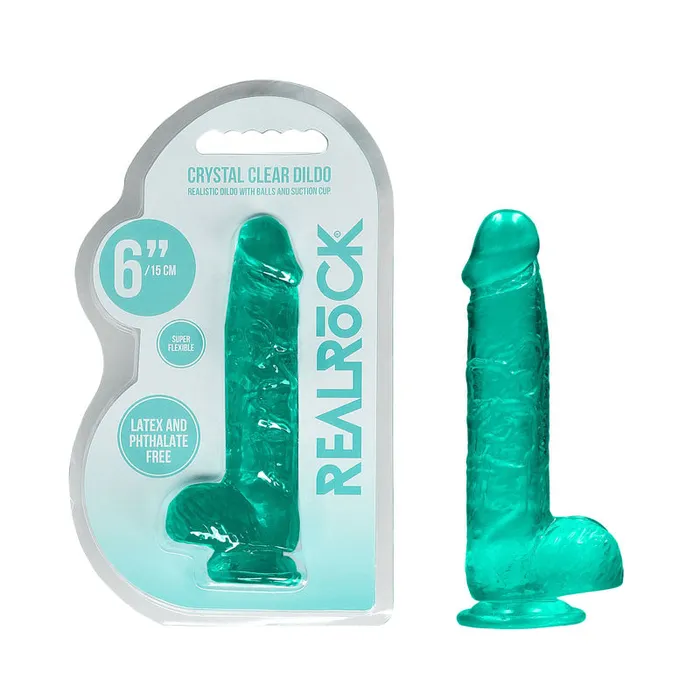 Female Sex Toys Shots Toys RealRock 6 Realistic Dildo With Balls Turquoise 152 cm Dong