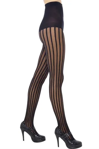 Fever Lingerie Anal Sheer Striped Tights Black Fv21379