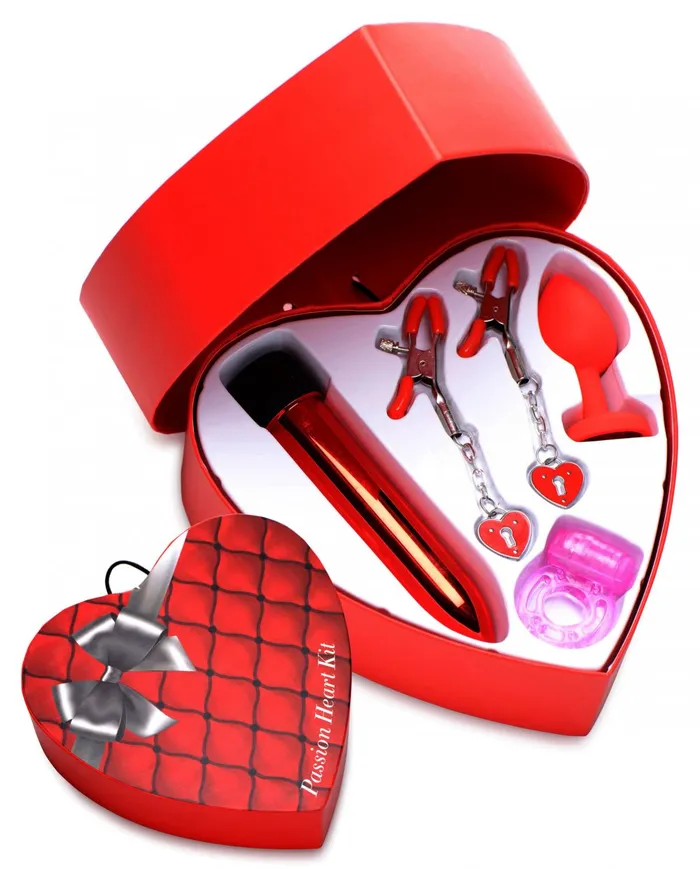 Frisky Male Sex Toys Passion Heart Gift Set Anal Plug Cock Ring Nipple Clamp Vibrator