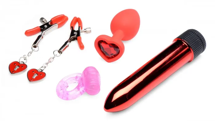 Frisky Male Sex Toys | Passion Heart Gift Set Anal Plug Cock Ring Nipple Clamp Vibrator