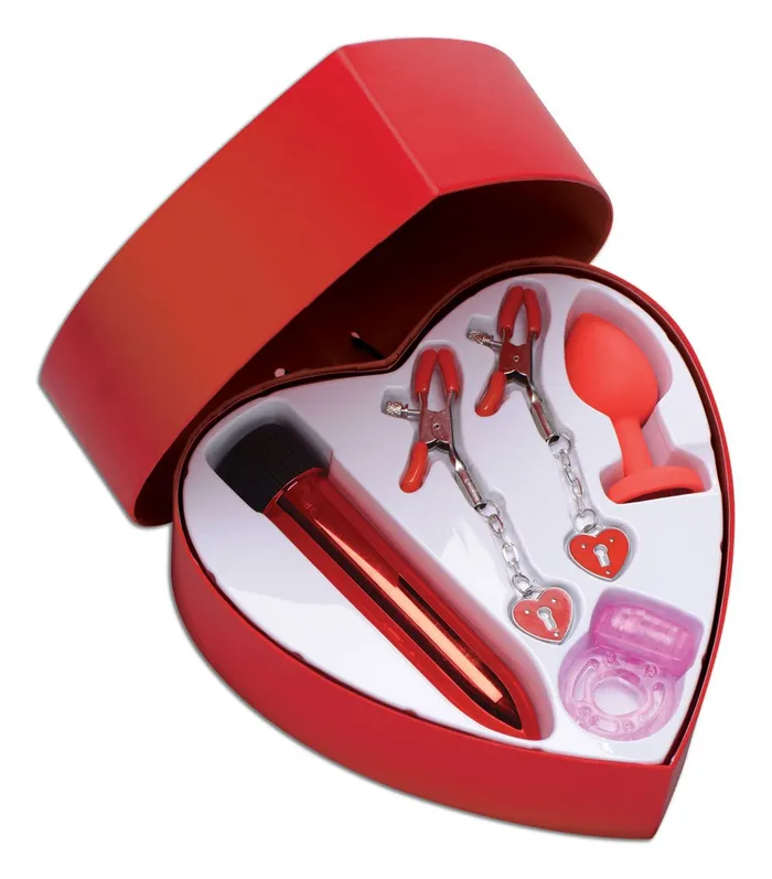 Frisky Male Sex Toys | Passion Heart Gift Set Anal Plug Cock Ring Nipple Clamp Vibrator