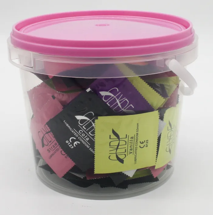 Glyde Assorted Flavoured Condoms Bulk 100 Condoms In a Bucket Glyde Female Sex Toys