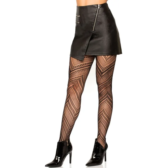 Leg Avenue Bodystockings Playsuits Chevron Net Tights One Size Black