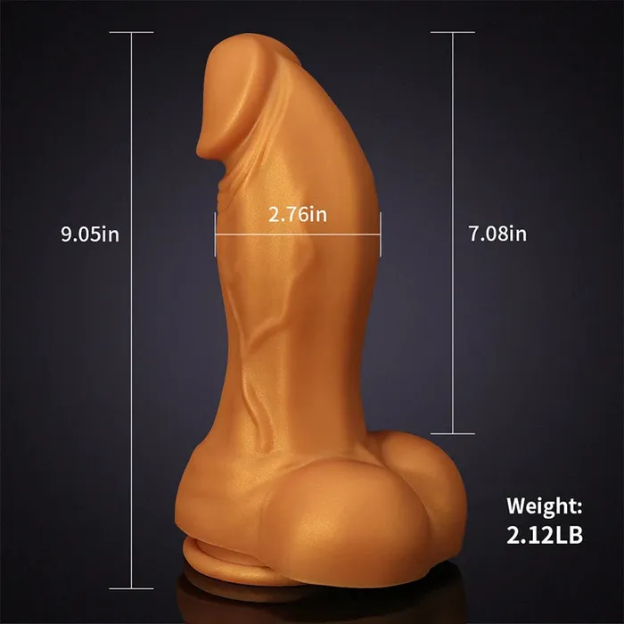 Lovetoyshub Female Sex Toys | 6.8-9.05Inch Ultra Lifelike Gold Liquid Silicone Big Suction Cup Dildo