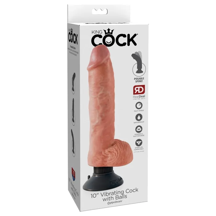 Pipedream Dildos | King Cock 10-Inch Vibrating Cock With Balls -  Flesh