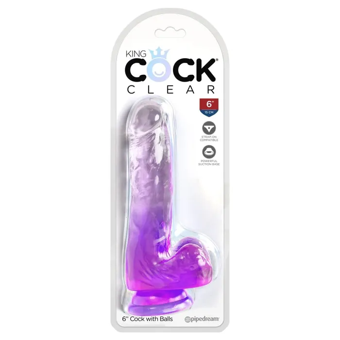 Pipedream King Cock Clear 6 Inch With Balls - Purple | Dildos