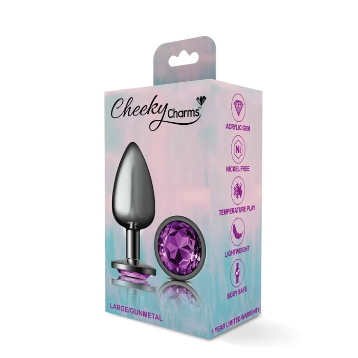 Viben Anal | Cheeky Charms - Gunmetal Metal Butt Plug - Round - Deep Purple - Large