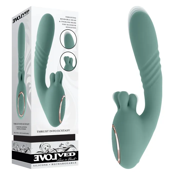 Vibrators Evolved THRUST INTO ECSTASY Green 21 cm USB Rechargeable Thrusting Rotating Vibrator Evolved