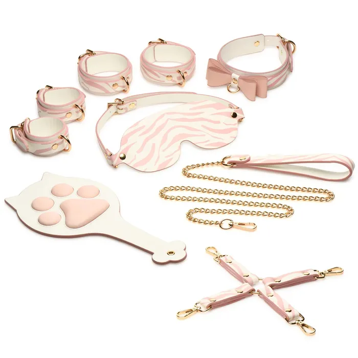 Vibrators XR Brands Master Series Pink Kitty Bondage Set Whitepink