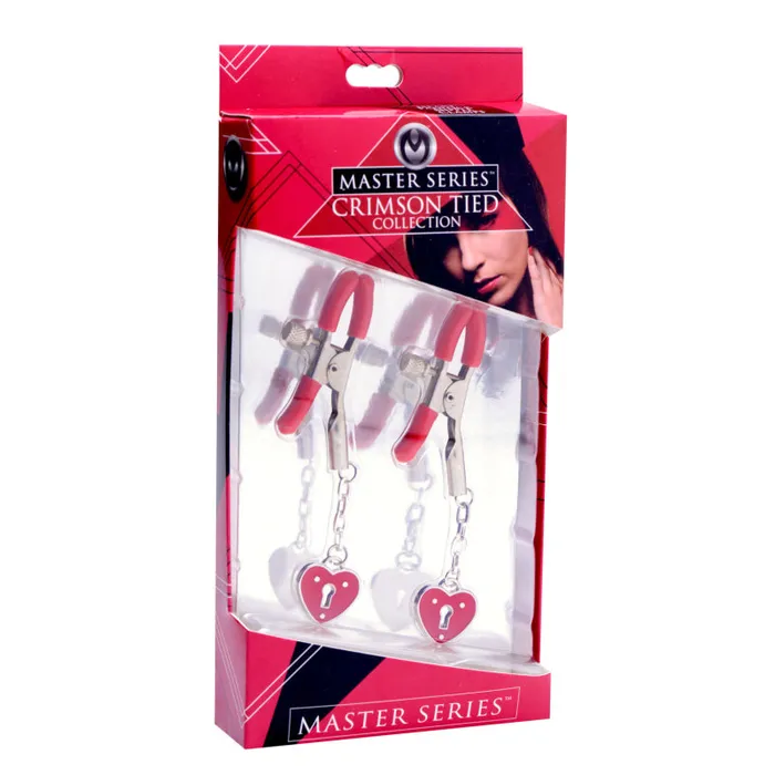 XR Brands Master Series Charmed Heart Padlock Nipple Clamps | Female Sex Toys