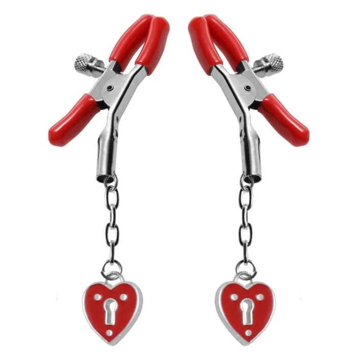 XR Brands Master Series Charmed Heart Padlock Nipple Clamps | Female Sex Toys