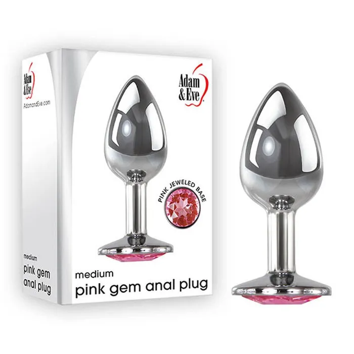 Adam Eve Male Sex Toys Adam Eve Gem Anal Plug Silver Medium 82 cm Metal Butt Plug with Pink Gem