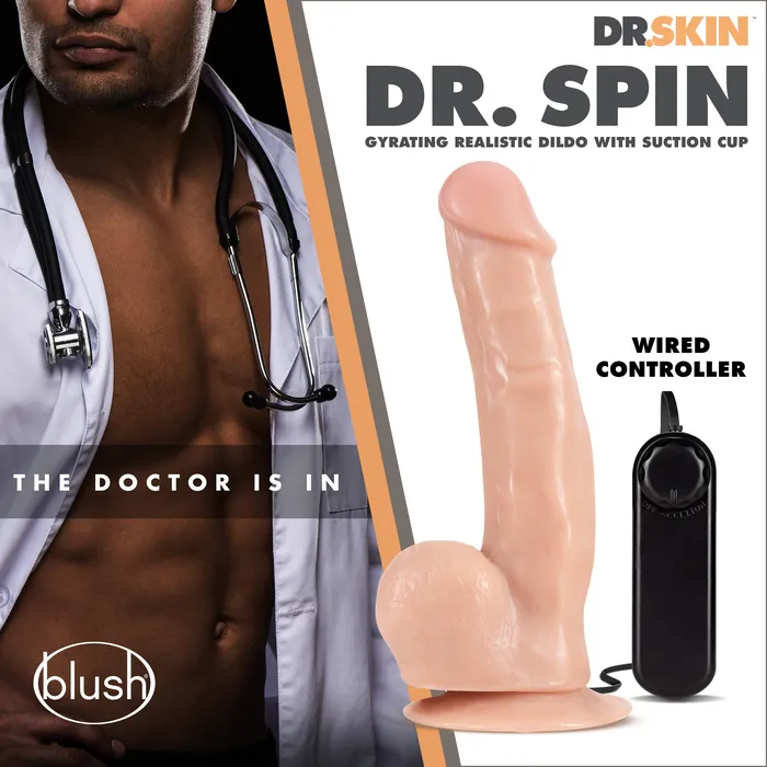 Dildos Blush Novelties Dr Skin Dr Spin 8 Inch Gyrating Realistic Dildo Vanilla