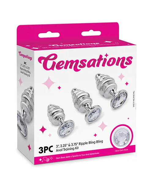 Gemsations 3 pc 295 325 37 Ripple Bling Bling Metal Butt Plug Training Set Silver Electric Eel INC Anal