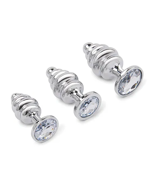 Gemsations 3 pc 295 325 37 Ripple Bling Bling Metal Butt Plug Training Set Silver Electric Eel INC Anal