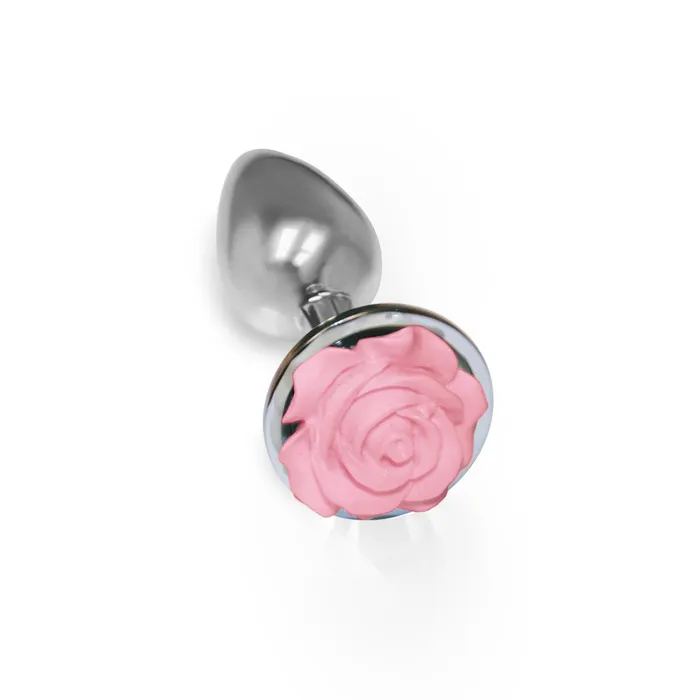 Icon Brands The 9s the Silver Starter Rose Floral Stainless Steel Butt Plug Rose Pink Anal