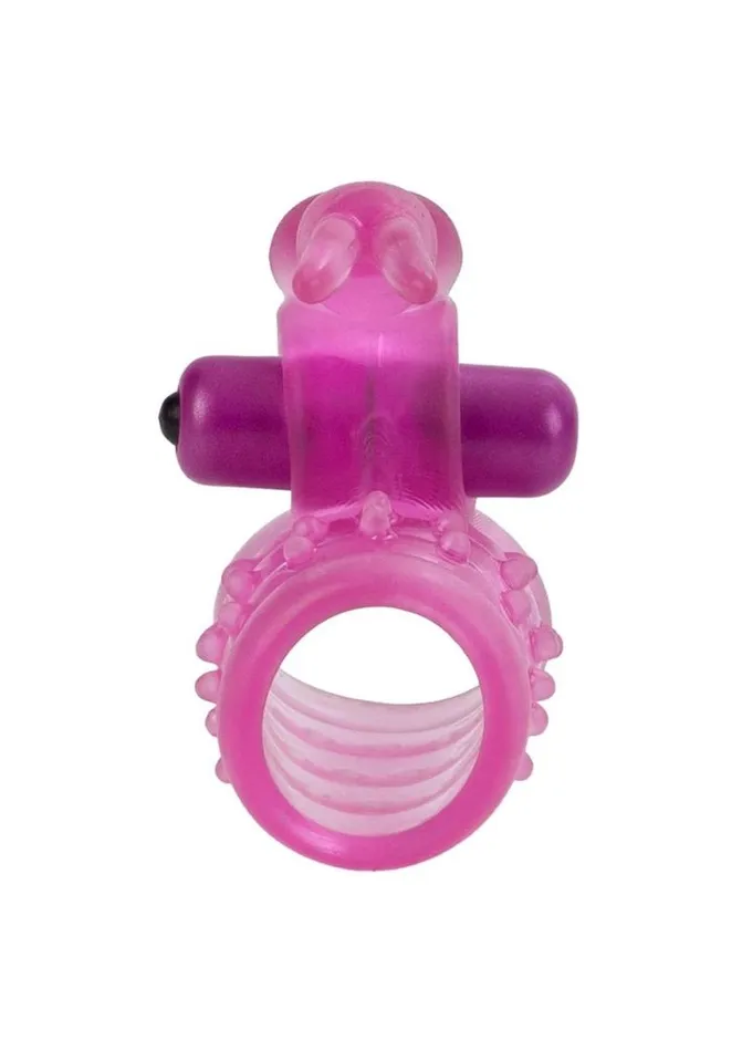 Male Sex Toys Basic Essentials Basic Essentials Stretchy Vibrating Bunny Enhancer Cock Ring with Clitoral Stimulation