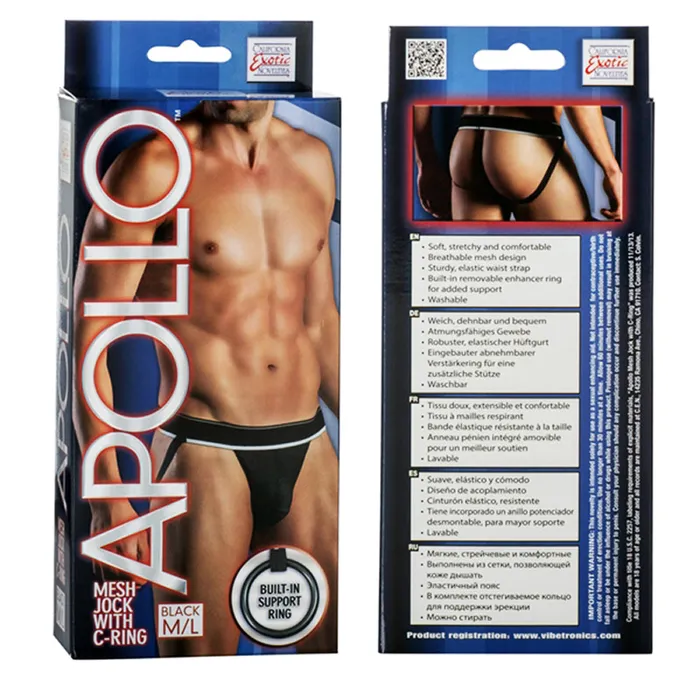 Male Sex Toys California Exotic Apollo Mesh Jock with CRing ML Black Apollo