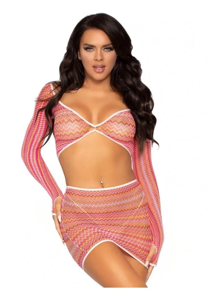 Male Sex Toys Leg Avenue Leg Avenue Zig Zag Net Gauntlet Sleeve Crop Top and Mini Skirt