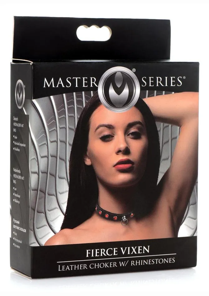 Master Series Male Sex Toys Master Series Fierce Vixen Leather Collar with Rhinestones