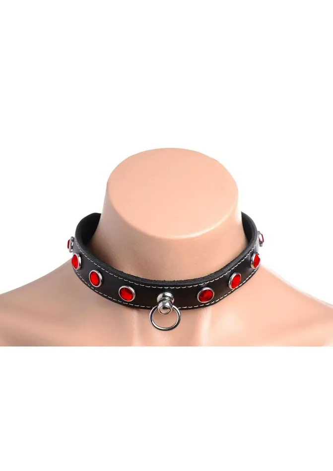 Master Series Male Sex Toys Master Series Fierce Vixen Leather Collar with Rhinestones