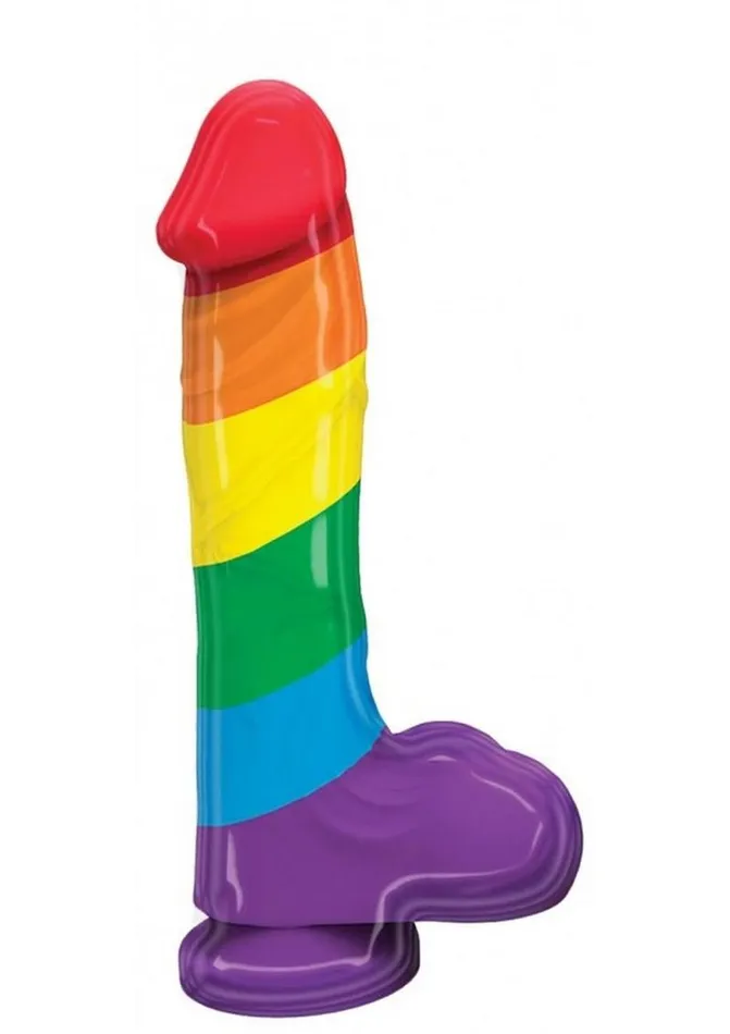 Rainbow Female Sex Toys Pumped Rainbow Silicone Realistic Dildo with Balls