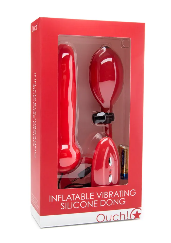 Shots Ouch Female Sex Toys Inflatable Vibrating Silicone Dong Red