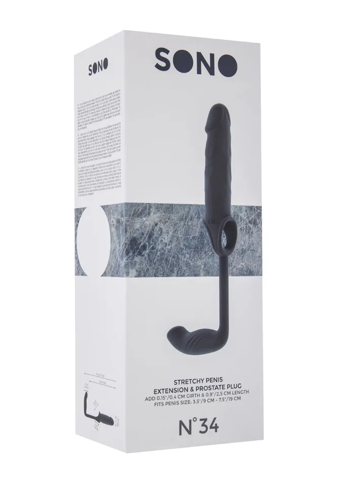 Shots Sono Sono No34 Stretchy Penis Exten and Plug Grey Male Sex Toys