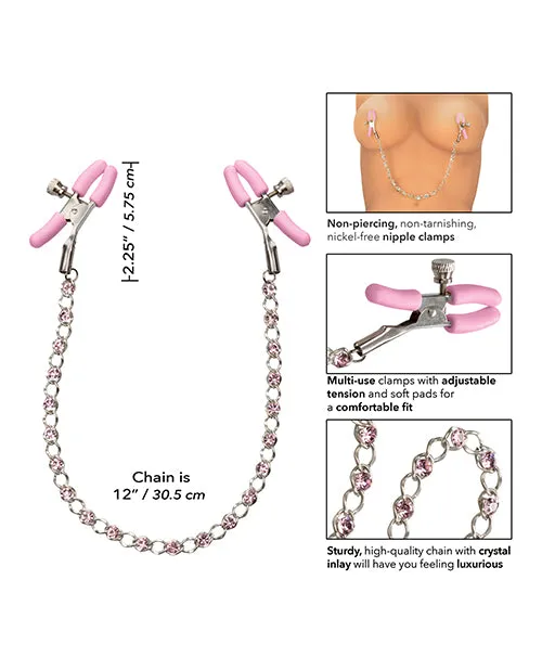 Couples California Exotic Novelties Nipple Play Crystal Chain Nipple Clamps Pink