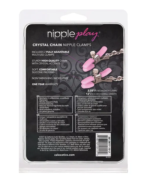 Couples California Exotic Novelties Nipple Play Crystal Chain Nipple Clamps Pink