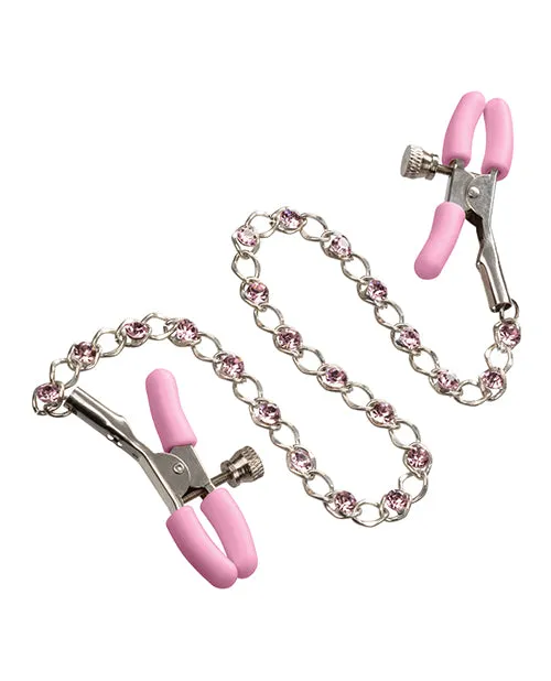 Couples California Exotic Novelties Nipple Play Crystal Chain Nipple Clamps Pink