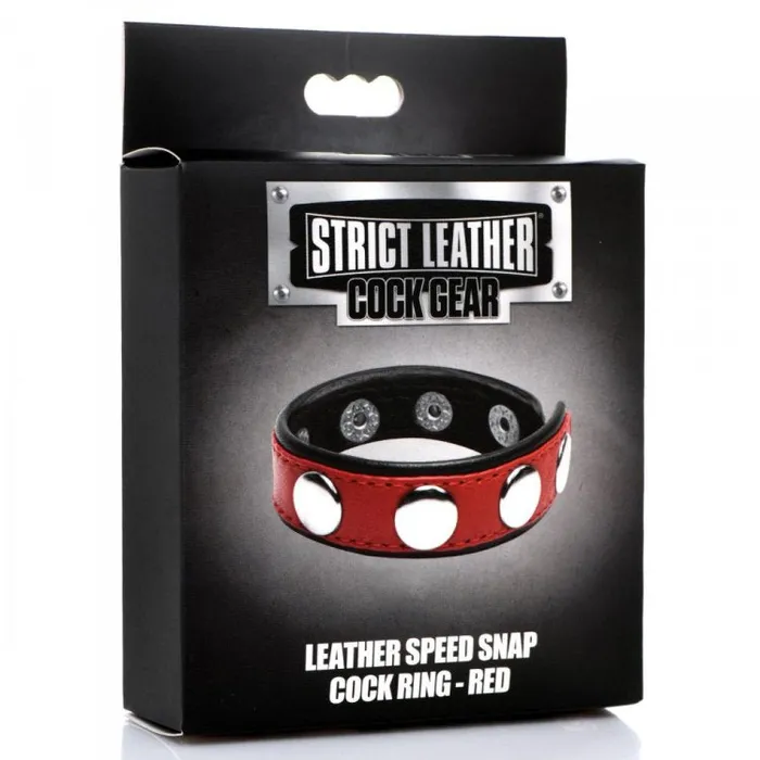 Strict Cock Gear Leather Speed Snap Cock Ring Red XR Brands Male Sex Toys