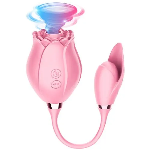 2in1 Long Rose Vibrator Pink 3ZToyBox Vibrators