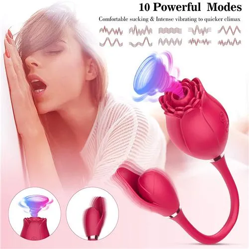 2in1 Long Rose Vibrator Pink 3ZToyBox Vibrators