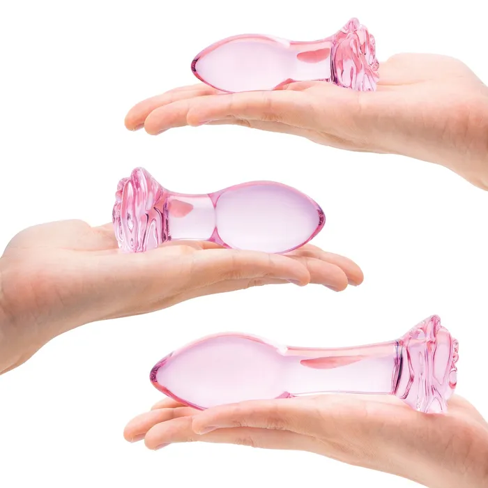 Anal Glas 3 Pc Rosebud Butt Plug Set Pink