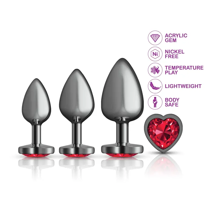 Anal Viben Presale Only Cheeky Charms Metal Butt Plug Gunmetal Heart Dark Red Anal Trainer Kit