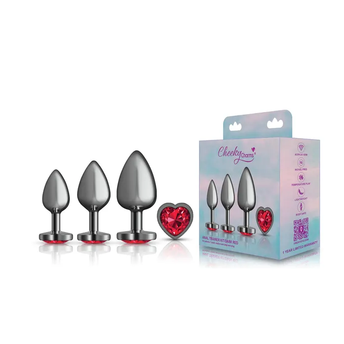 Anal Viben Presale Only Cheeky Charms Metal Butt Plug Gunmetal Heart Dark Red Anal Trainer Kit