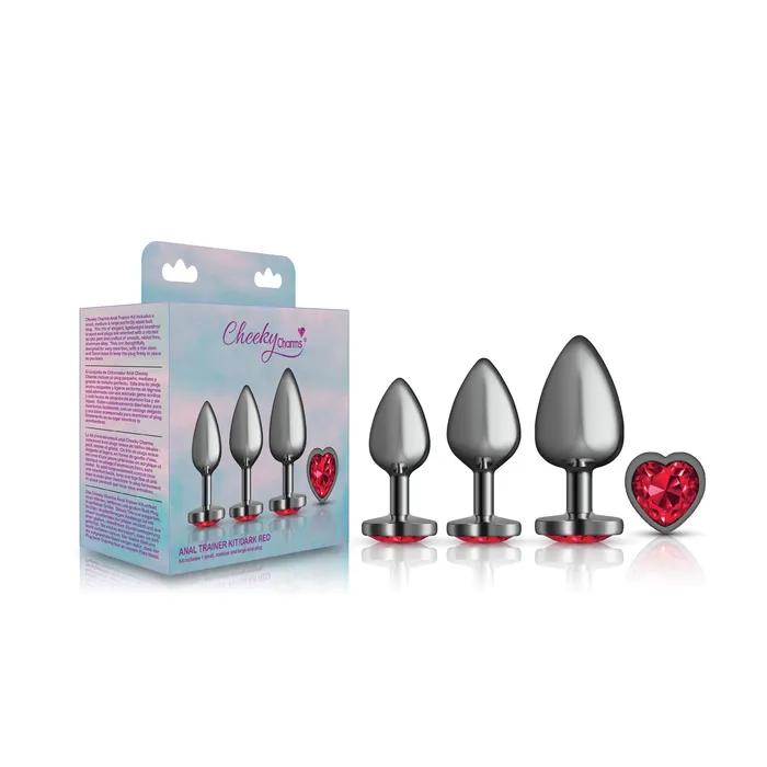 Anal Viben Presale Only Cheeky Charms Metal Butt Plug Gunmetal Heart Dark Red Anal Trainer Kit