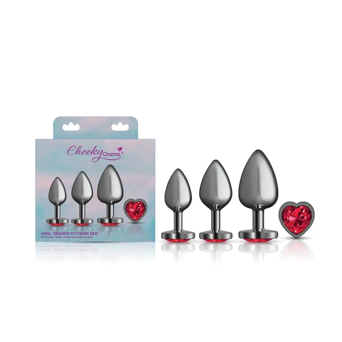 Anal Viben Presale Only Cheeky Charms Metal Butt Plug Gunmetal Heart Dark Red Anal Trainer Kit