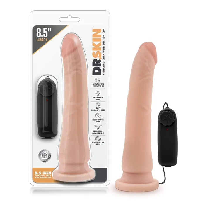 Blush Novelties Female Sex Toys Dr Skin 85 Inch Vibrating Realistic Cock With Suction Cup Vanilla