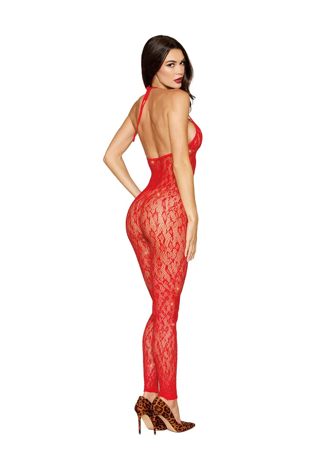 Bodystockings Playsuits Rhinestone Bodystocking Dmnd One Size Poinsettia Dreamgirl