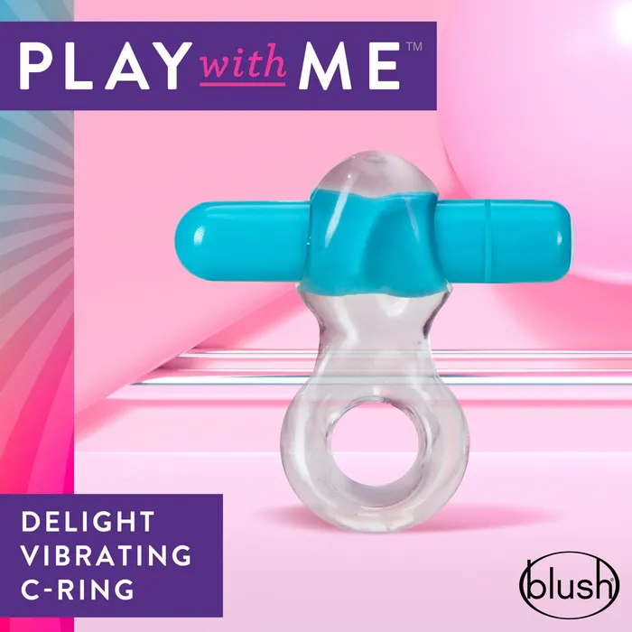 Cockring WClit Stimulator Play With Me Delight Vibrating CRing Blue Blush Novelties Blush Novelties Vibrators