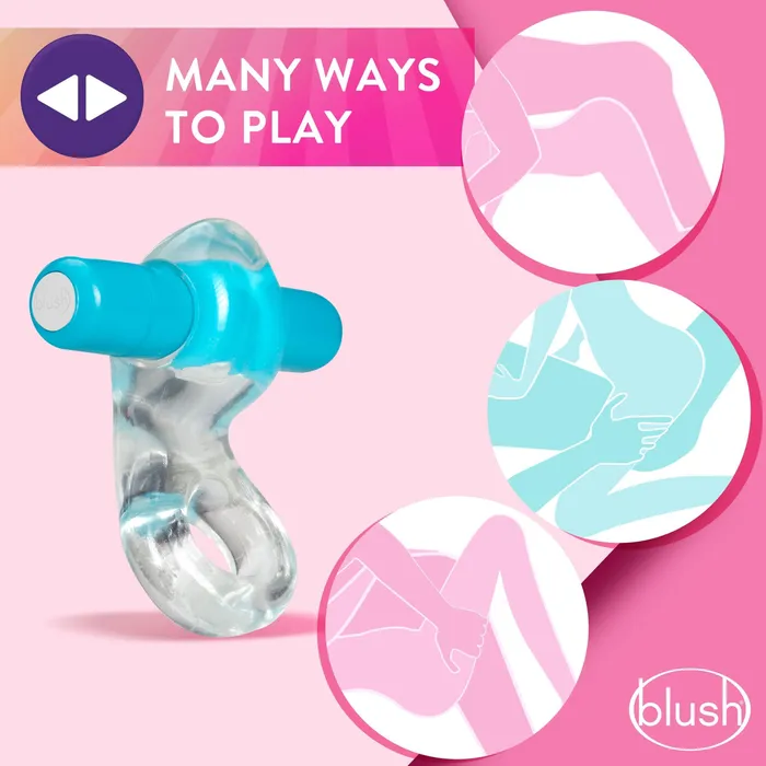 Cockring WClit Stimulator Play With Me Delight Vibrating CRing Blue Blush Novelties Blush Novelties Vibrators